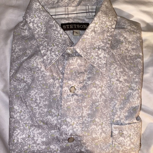 Stetson Shirt Mens XL Grey Logo Pearl Snap Fancy Cowboy Western USA Floral‎ - Picture 8 of 10